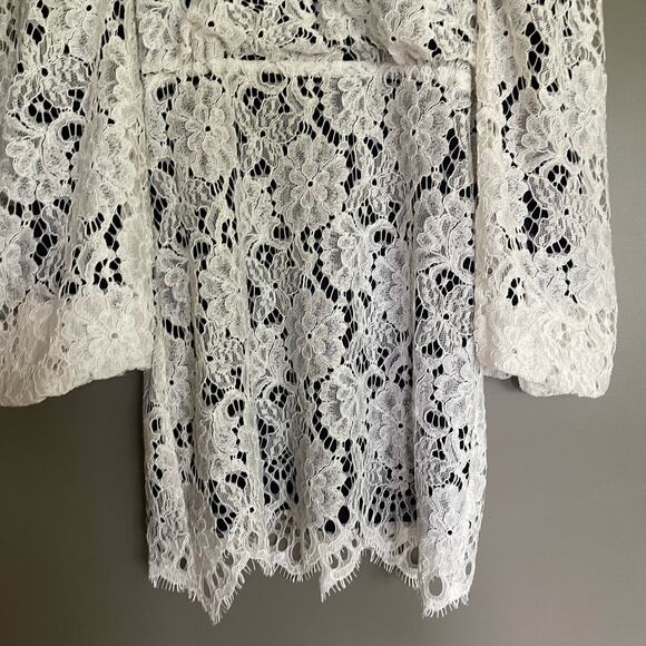 Sandro Mya Balloon Sleeved Floral Lace Mini Dress Black White Sz Small Cocktail‎ - Picture 9 of 16
